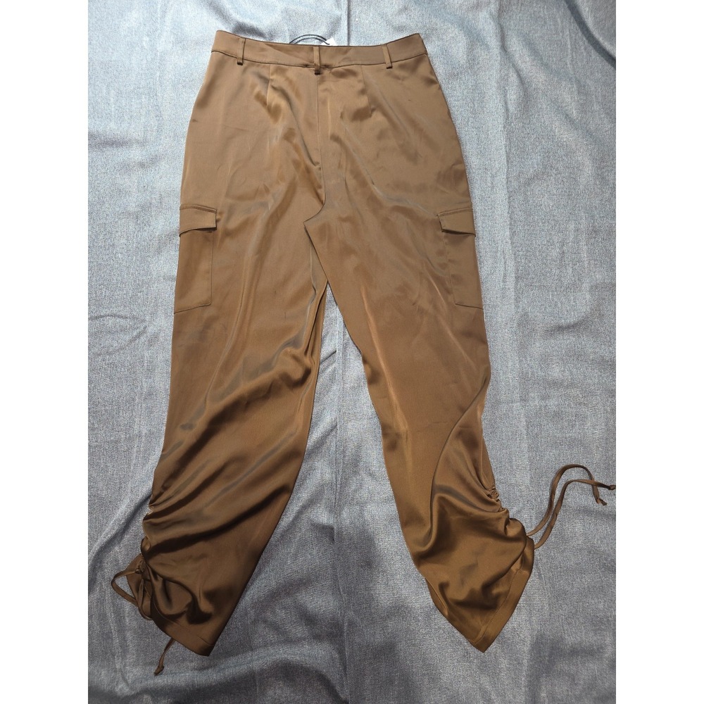 Size 10-NWT NICOLLE MILLER NY Women's Cargo‎  Pants Satin Brown Color High Rise. - Picture 6 of 7